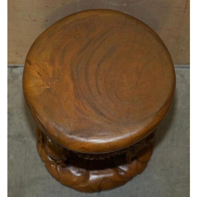 Vintage Hand Carved Elephant Stool with Ornate Decoration For Sale - Image 9 of 18