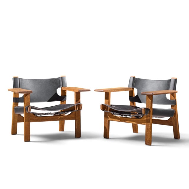 Mid-Century Modern Børge Mogensen for Fredericia Mid Century Oak and Leather Spanish Chairs - Pair For Sale - Image 3 of 13