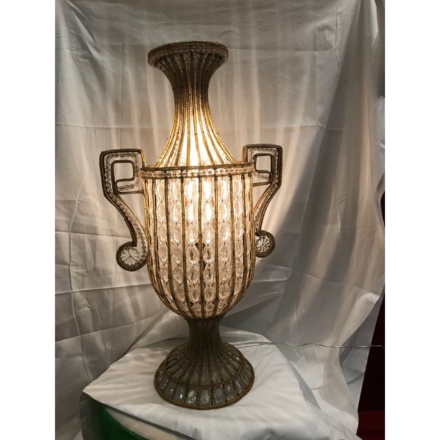 1930s 1930’s Hand Beaded Urn Lamp Deco Italian Crystal Tall Table Lamp For Sale - Image 5 of 8