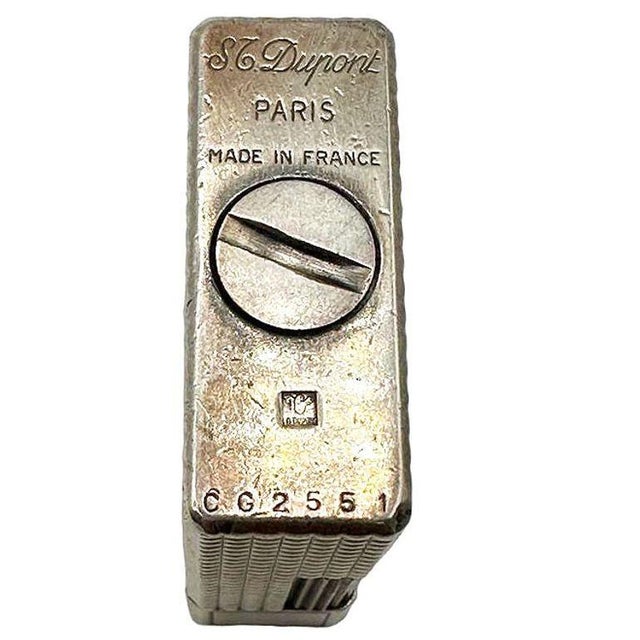 1970s French Modern Silver & Gold Plate Gas Pocket Guilloché Lighter by s.t. Dupont For Sale - Image 9 of 10