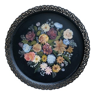 1970s Hand Painted Toleware Platter / Tray For Sale