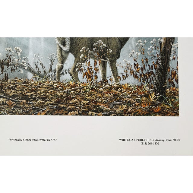 Art Deco Broken Solitude - Whitetail Deer by Larry Zach Deer in Fall Forest -Signed Print 1992 For Sale - Image 3 of 4