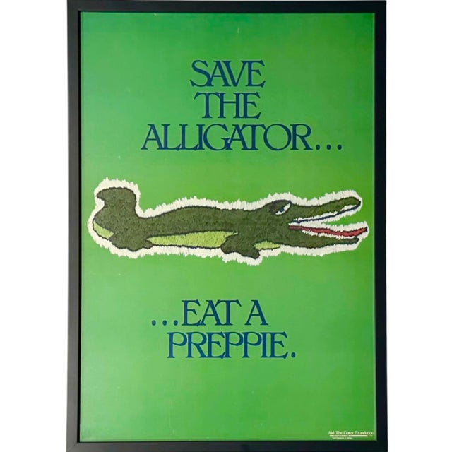 Wood Vintage “Save the Alligator… Eat a Preppie” Framed Poster 1981 For Sale - Image 7 of 10