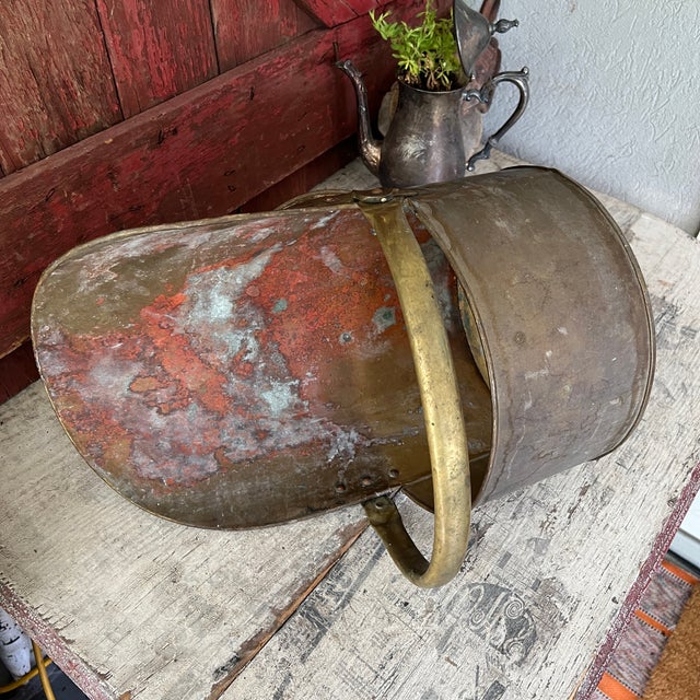 Vintage Brass Coal Scuttle Bucket With Handle - Rustic Patina Finish - 18" For Sale - Image 12 of 14