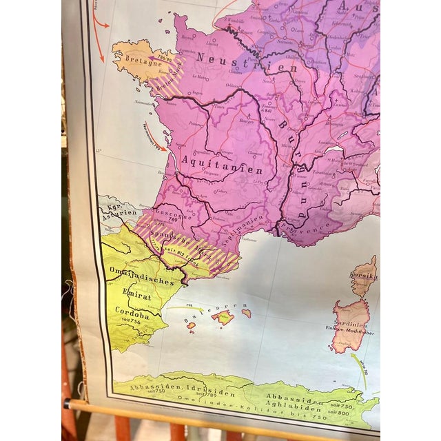 German Fabric, Paper & Pine Map, 1950s For Sale - Image 15 of 16