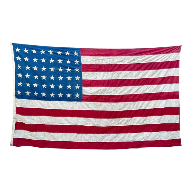 Antique American Flag 48 Star Cotton Beautiful Natural Wear and Patina For Sale