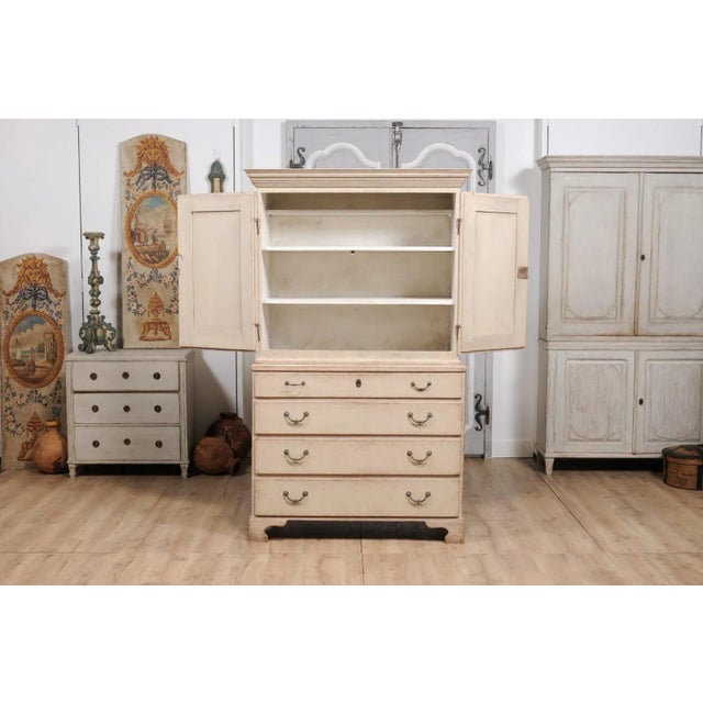 1834 Swedish Two-part Painted Cabinet with Doors and Graduated Drawers For Sale - Image 4 of 12
