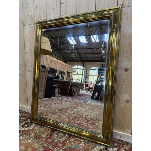 Antique Brass Bistro Mirror, 1900s For Sale - Image 3 of 6