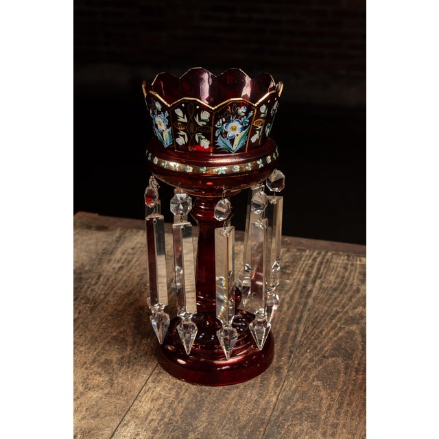 Pair of 19th Century Bohemian Ruby Glass Mantle Lusters With Prisms For Sale In Chicago - Image 6 of 10