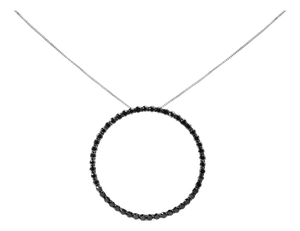 .925 Sterling Silver 4.0 Cttw Black Diamond Open Hoop Circle 18" Pendant Necklace (Black Color, I2-I3 Clarity)