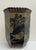 Mid 20th Century Vintage Chinoiserie Landscape Scene Glazed Ceramic Hexagon Vase, Taupe & Black For Sale - Image 5 of 12