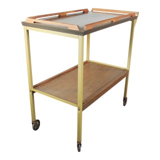 Mid-Century Wood Tray Bar Cart For Sale