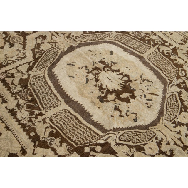 Antique Karabaugh Handmade Designed Wool Runner in Brown For Sale - Image 9 of 10