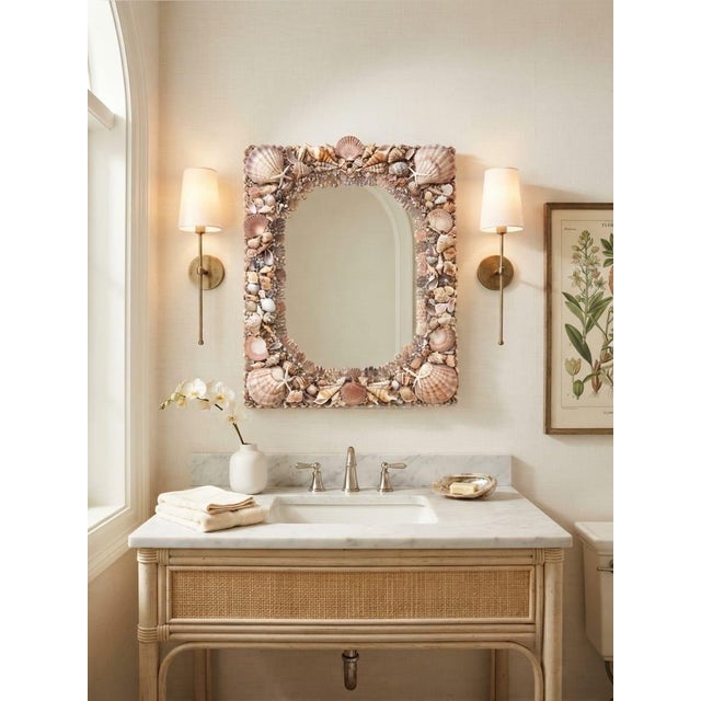 Glass Vintage Handcrafted Coastal Seashell & Starfish Wall Mirror For Sale - Image 7 of 12