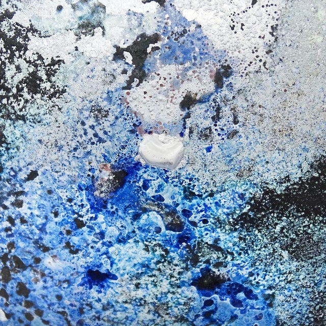 Vintage Murano Seguso Arte Vetro Blue Black Abstract Scavo Surface Texture Italian Art Glass Flower Vase For Sale - Image 9 of 10