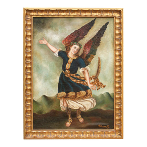 Framed Spanish Colonial Arcángel Arcabucero Oil Painting