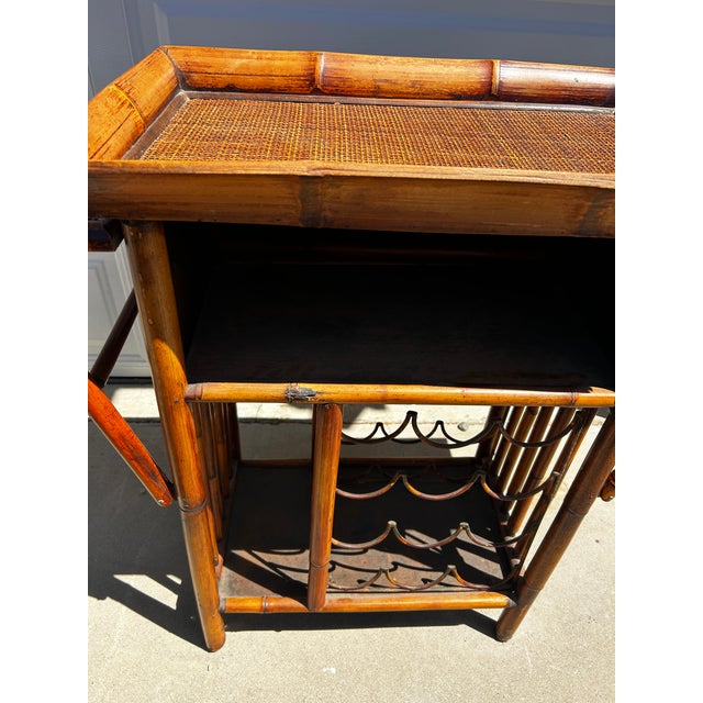 Vintage Bamboo and Rattan Bar Cart For Sale - Image 4 of 6