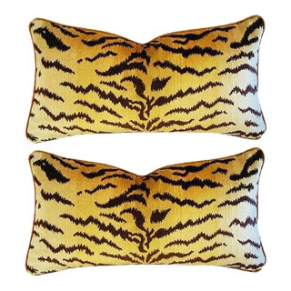 Designer Italian Scalamandré Le Tigre (Tiger) Pillows 23" X 13" - Pair For Sale