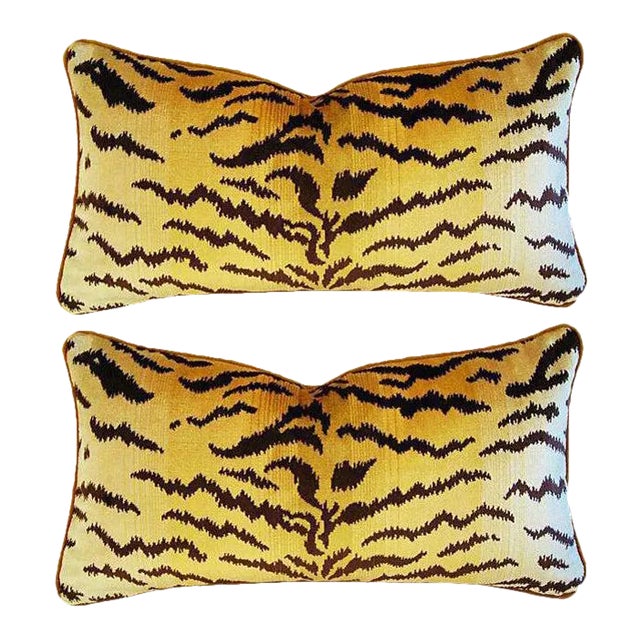Designer Italian Scalamandré Le Tigre (Tiger) Pillows 23" X 13" - Pair For Sale