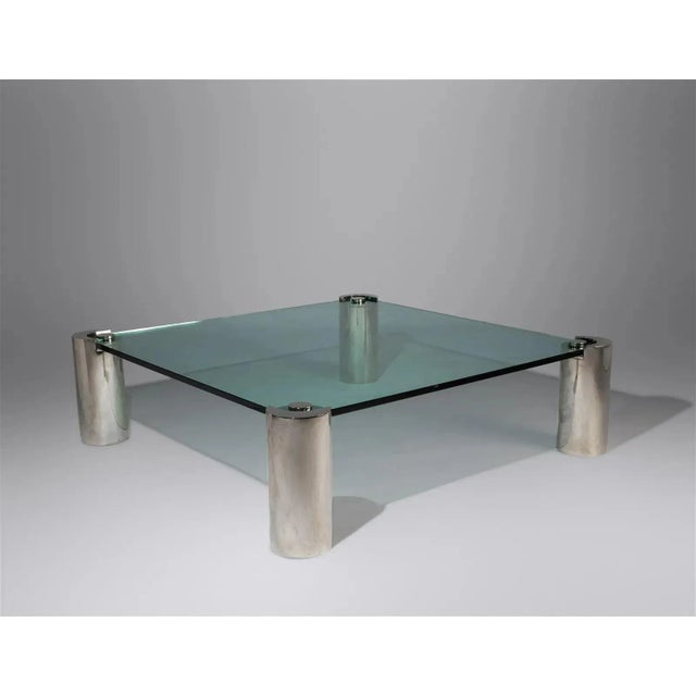 Mid-Century Modern Karl Springer Signed Chrome Coffee, Cocktail Table, Glass Top Karl Springer Chrome Coffee, Cocktail...