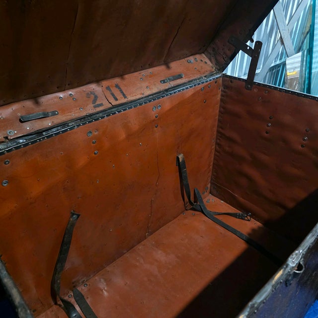Black 19th Century Leather [Exterior/Interior] Steamer Trunk For Sale - Image 8 of 8