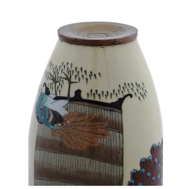 Late 19th Century Antique Meiji Japanese Cloisonne Enamel With Pair of Peacocks For Sale - Image 5 of 8