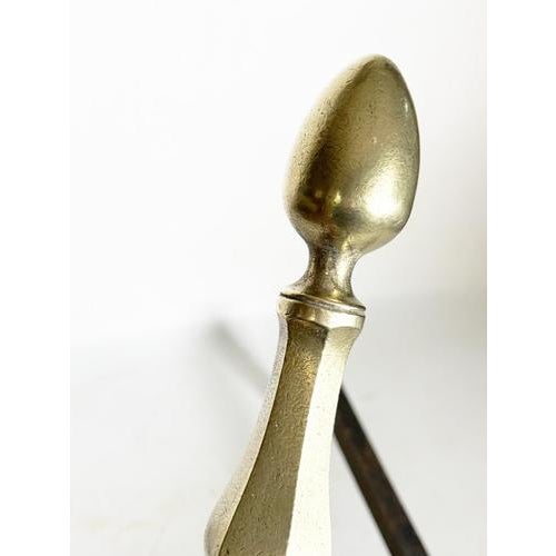 Gold Andirons with Brass Finials, France, 1930s, Set of 2 For Sale - Image 8 of 14