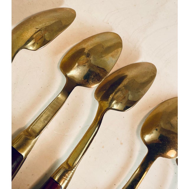 Mid 20th Century Rosewood & Brass Desert Demitasse Spoons Set of 6 For Sale - Image 9 of 11