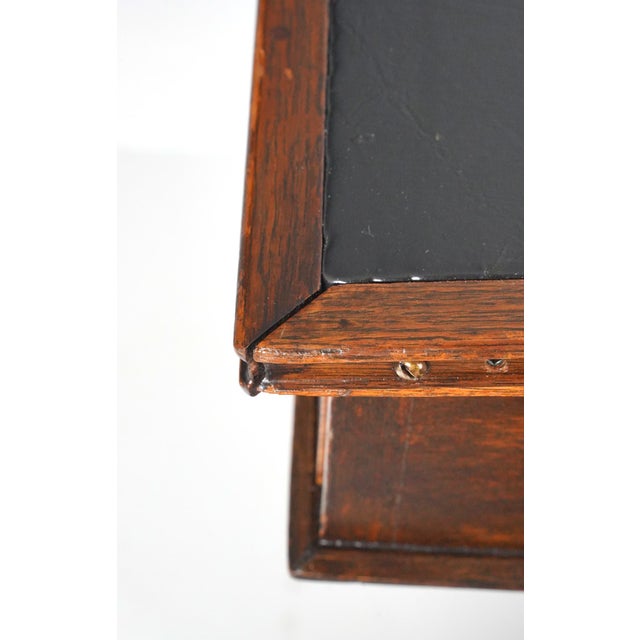 Brown Antique Black Leather Top Oak Slanted Writing Desk For Sale - Image 8 of 16