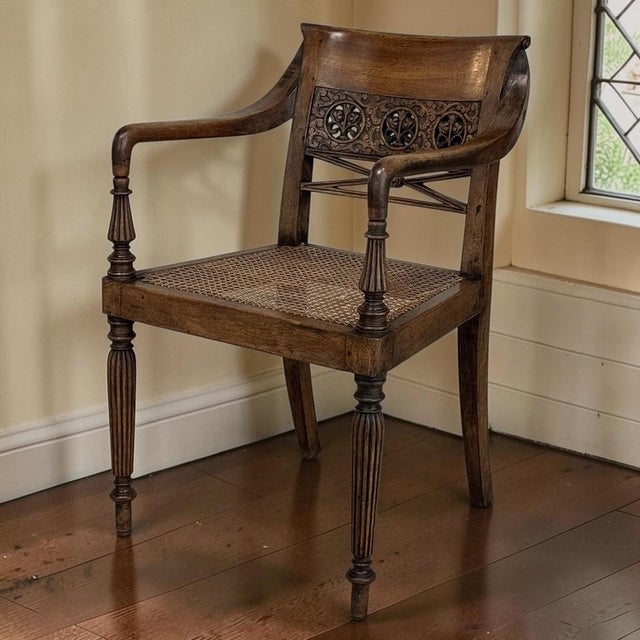 Late 19th Century 19th Century British Mahogany Edwardian Hand-Carved Armchair For Sale - Image 5 of 18