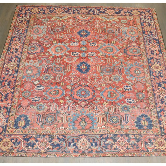 a rare square size early 20th Century Antique Persian Heriz