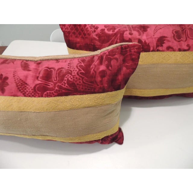 Traditional Antique Red and Gold Silk Velvet Decorative Lumbar Pillows - Set of 2 For Sale - Image 3 of 6
