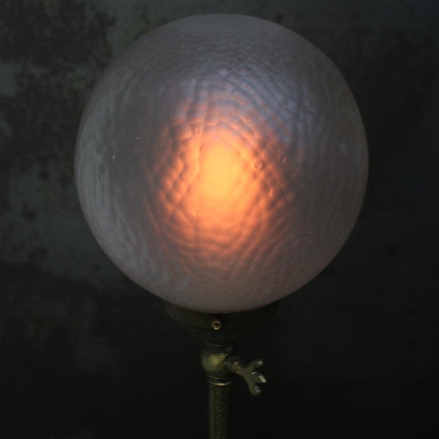 French Art Deco Brass and Frosted Glass Table Lamp, 1920s For Sale - Image 3 of 11