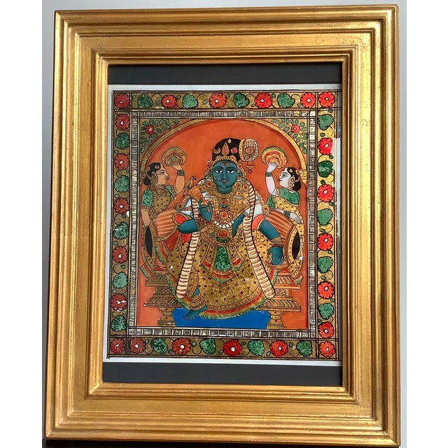 Indian 19th C Thanjavur Reverse Glass Painting Andal Tanjore South India Indian Antique Gold Gilt Frame For Sale - Image 3 of 17