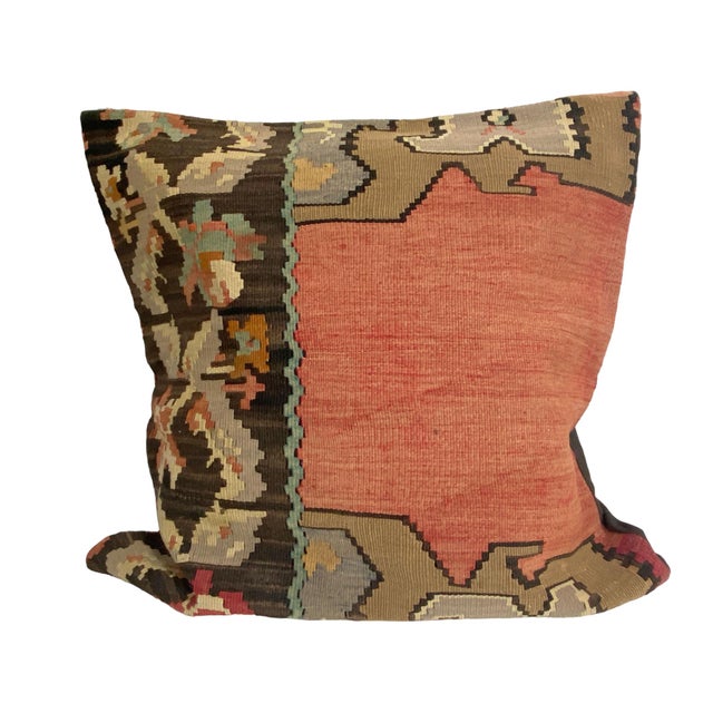 Custom Made Old Turkish Tribal Kilim Pillow Cover 24" by 24" For Sale - Image 4 of 10