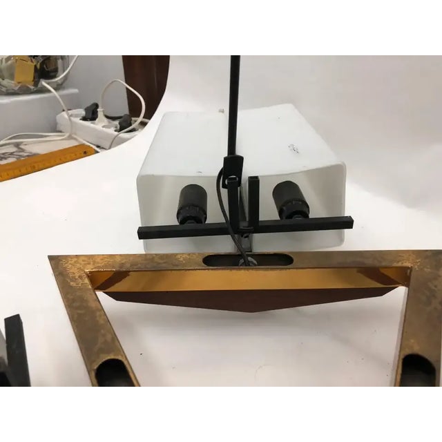 Mid-Century Modern 1950s Italian Mid-Century Modern Stilux Teak Brass and Metal Chandelier For Sale - Image 3 of 13