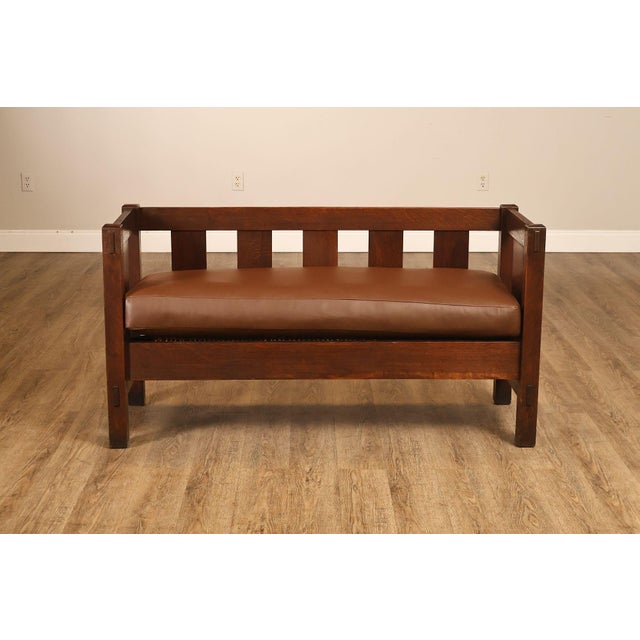 Gustav Stickley Antique Mission Oak Hall Settle Model 205 For Sale - Image 17 of 18