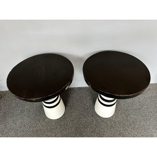 Contemporary Pair of Black and White Ceramic Stripe Side Tables. Italy For Sale - Image 12 of 12