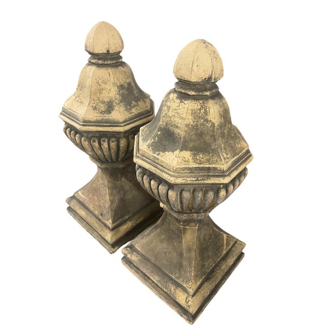 Pair of Large Neoclassical Weathered Stone Finials For Sale - Image 4 of 7