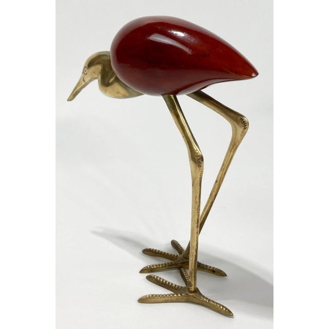 Mid 20th Century Vintage Rosewood and Brass Cranes, Pair For Sale - Image 5 of 10