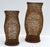 Set of 2 Mid-Century Modern Decorative Amber Gemstone Beaded Lattice Candle Holders. Features two decorative Vessels with...