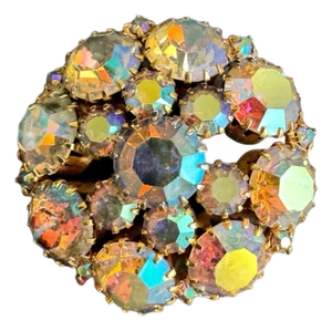 Vintage Aurora Borealis Rhinestone Brooch Ab Crystal Pin Attributed to Weiss