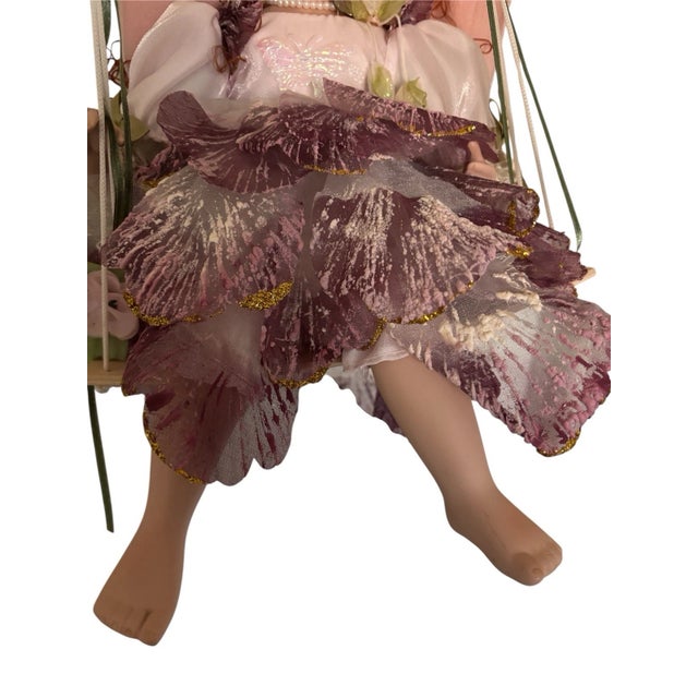 Cathay Porcelain Doll on Swing - Red Curly Hair & Green Eyes - 16" For Sale - Image 4 of 7
