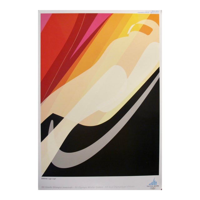 2006 Original Vintage Torino Winter Olympics Poster, Luge For Sale