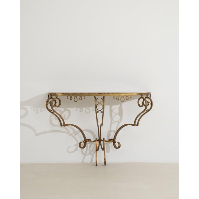 Gold Art Deco Wrought Iron Console Table with Marble Top For Sale - Image 8 of 15