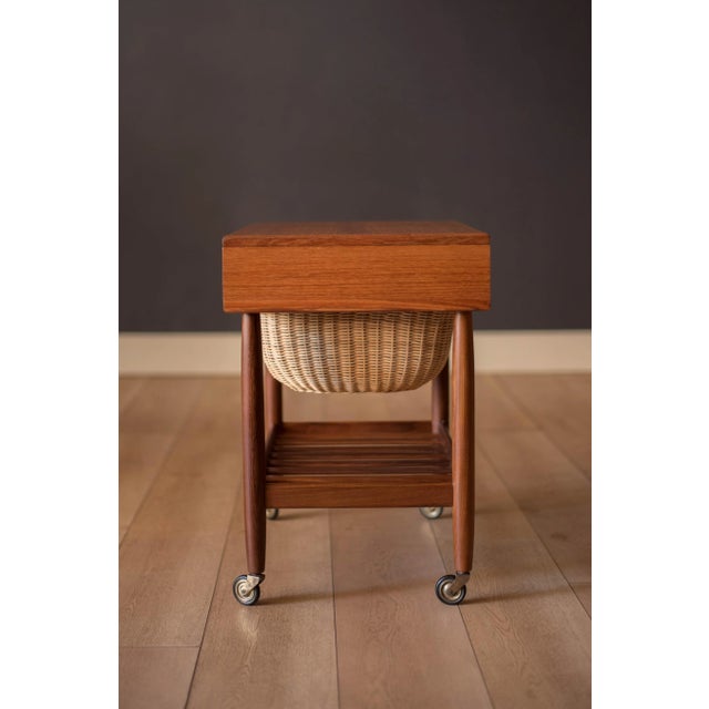 1960s Danish Modern Rolling Teak Sewing Cabinet End Table by Ejvind A. Johansson For Sale - Image 5 of 13