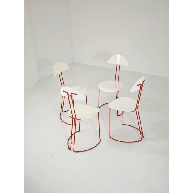 Mid-Century Modern Italian Red and White Metal and Wood Chairs, 1980s, Set of 4 For Sale - Image 16 of 16