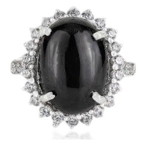 Black Star Gemstone Cocktail Ring With Halo Zircons - Size 6 For Sale