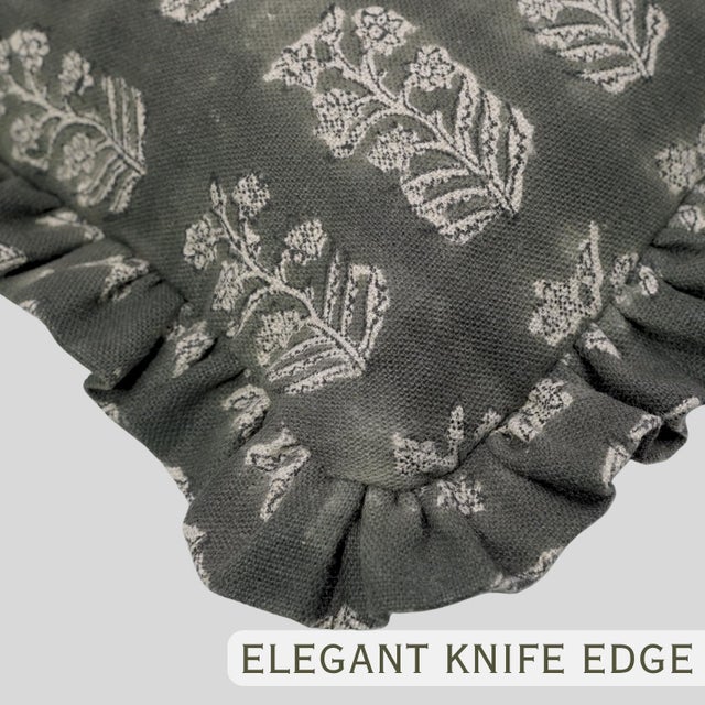 Not Yet Made - Made To Order Premium Thick Linen Frill Pillow Cover Ruffled Decorative Accent Cushion 14x20 Inch- Indradhanush For Sale - Image 5 of 6