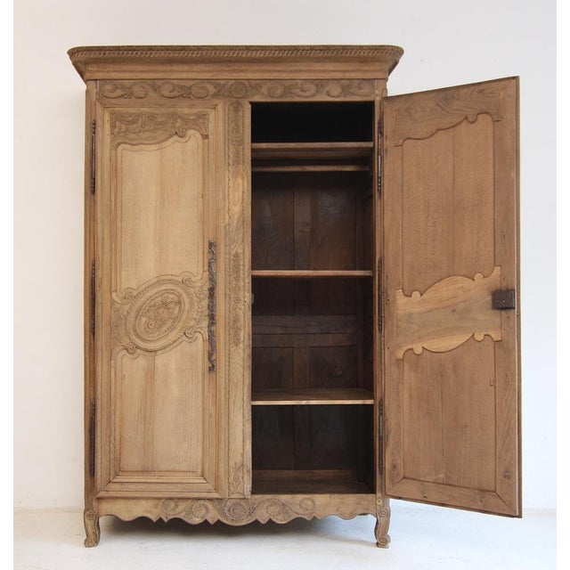 French Provincial Bleached Oak Armoire or Wardrobe, Early 19th Century For Sale - Image 6 of 18
